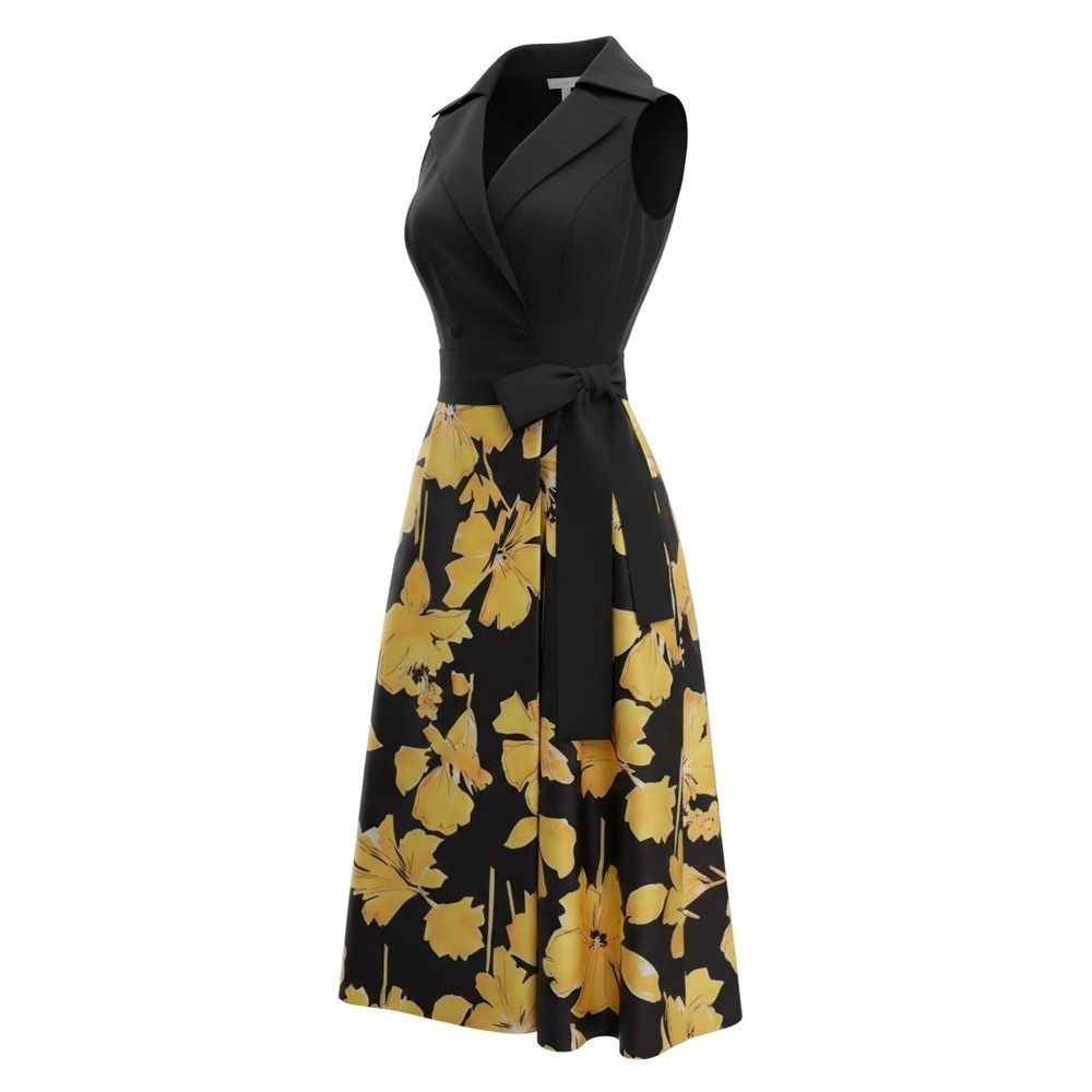 Rickie Freeman Teri Jon Tuxedo Floral Midi Dress Size 2 - Picture 3 of 12